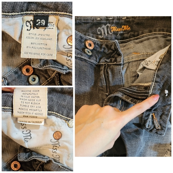 Miss Me Jeans, Black/ Charcoal with Orange Stitching, Size 29 - Picture 7 of 8